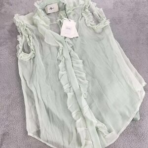 7 For All Mankind Ruffle‎ Blouse Sleeveless Sheer Top Mint Green Size S